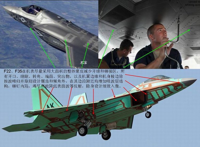 图 11、F-22、F-35 表面隐身设计细节（图片来自网络）